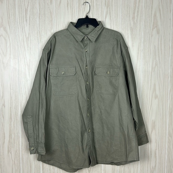 Woolrich Outdoor Men's Grey Green Long Sleeve Stretch Cotton Button Down, 2XL - Picture 1 of 6